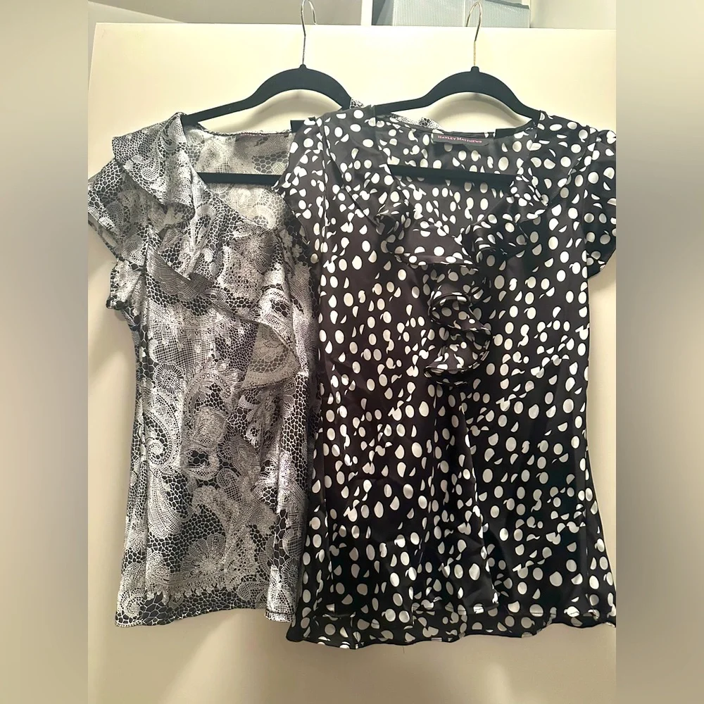 Two Hayley Matthews short sleeve blouses - great for under suit jacket. Size M - Picture 1 of 5